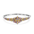 Multi Sapphire Floral Bangle Bracelet in Platinum Over Sterling Silver (7.25 In) 10.40 ctw - Sticky add to cart bar