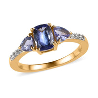 Tanzanite and White Zircon 3 Stone Ring in Vermeil Yellow Gold Over Sterling Silver (Size 10.0) 1.25 ctw
