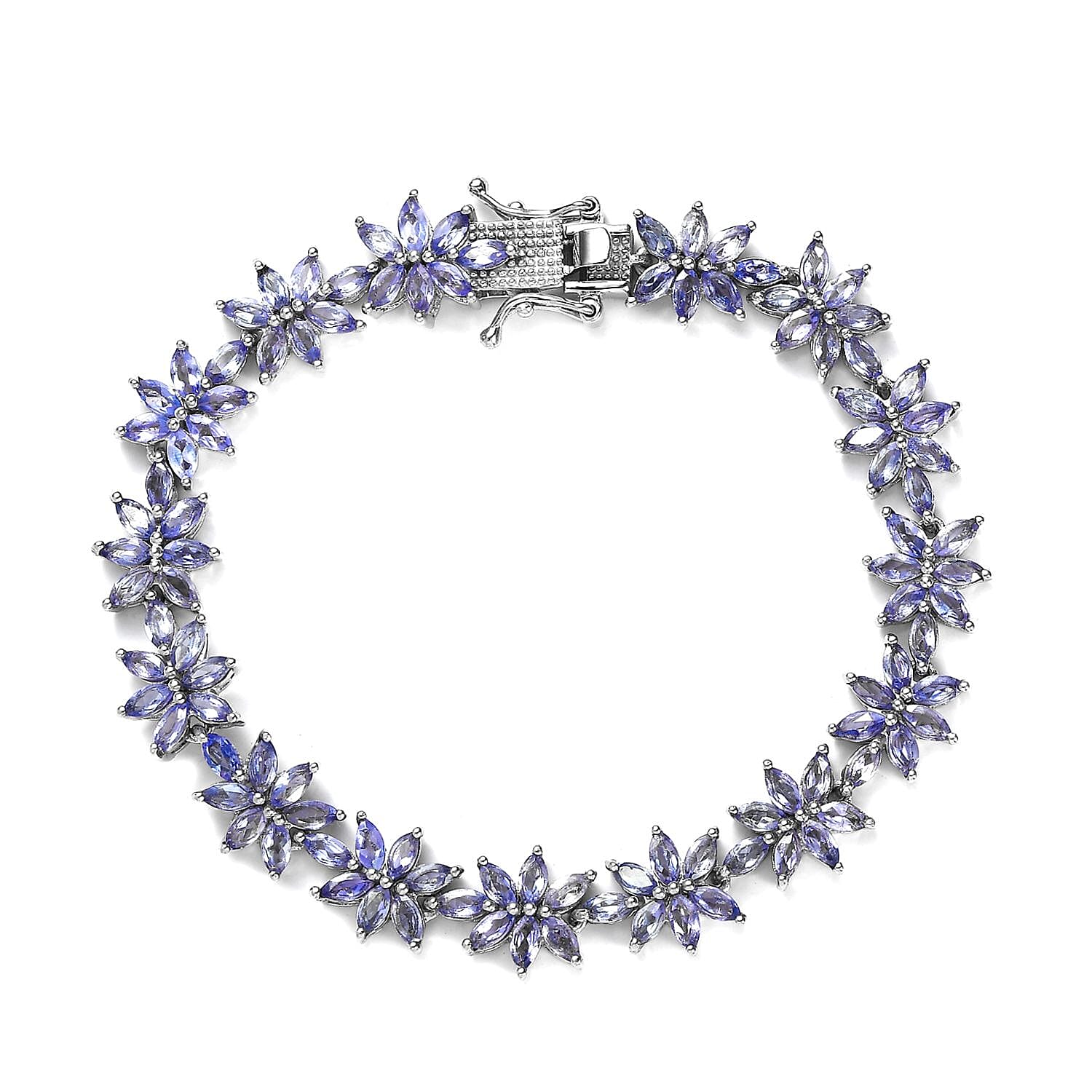 Tanzanite Floral Bracelet in Platinum Over Sterling Silver (8.00 In) 10.00 ctw