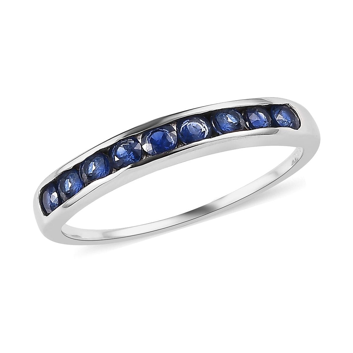 Premium Ceylon Blue Sapphire Half Eternity Band Ring in Platinum Over Sterling Silver 0.90 ctw