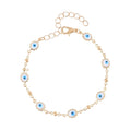 Multi Color Enameled Floral Evil Eye Protector Station Bracelet Anklet (7-9In) in Goldtone - Sticky add to cart bar
