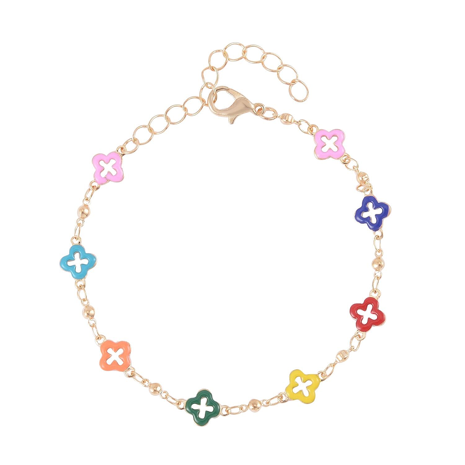 Multi Color Enameled Bracelet Anklet (7-9In) in Goldtone