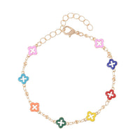 Multi Color Enameled Bracelet Anklet (7-9In) in Goldtone