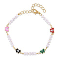 Simulated Pearl, Multi Color Enameled Evil Eye Protector Butterfly Bracelet (7-9In) in Goldtone - Sticky add to cart bar