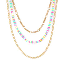 Multi Color Resin Layered Necklace Set 20-22 Inches in Goldtone