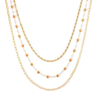 White Resin Pearl Stars Station Necklace Layered Set 18-20 Inches in Goldtone
