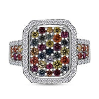 Rainbow Sapphire and White Zircon 2.28 ctw Ring in Platinum Over Sterling Silver (Size 11.5)