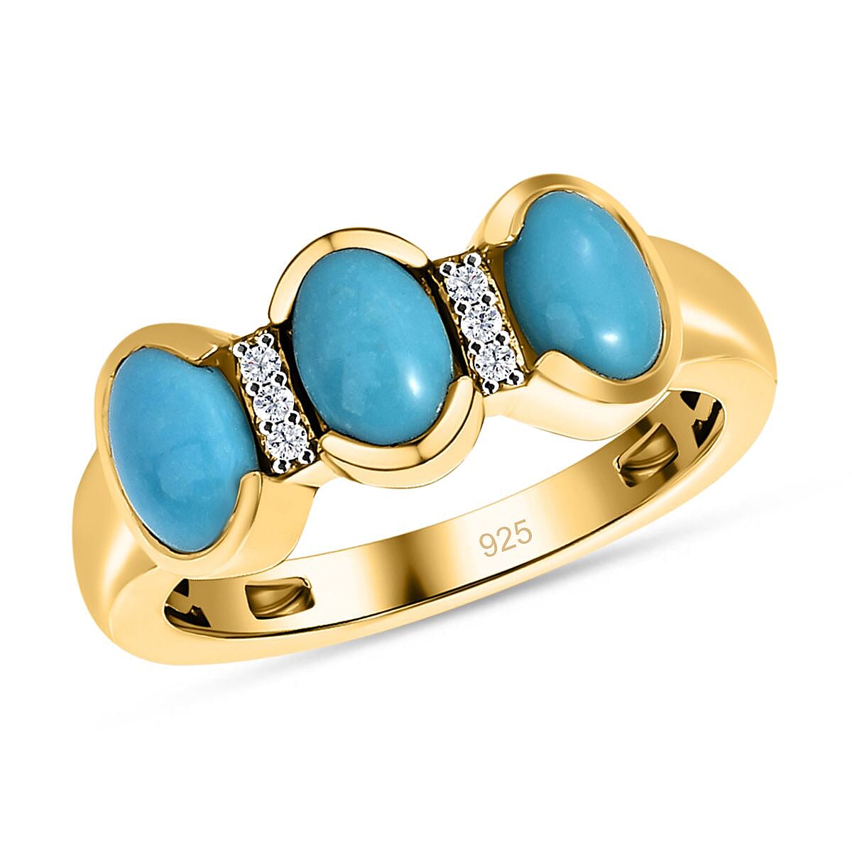 Sleeping Beauty Turquoise and White Zircon 1.50 ctw Ring in 14K YG Over Sterling Silver (Size 6.5)
