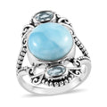 Sajen Silver Larimar and Sky Blue Topaz Ring in Platinum Over Sterling Silver (Size 10.0) 6.35 ctw - Sticky add to cart bar