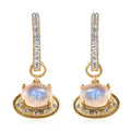 Premium Rainbow Moonstone, White Zircon Celestial Moon UFO Charm Earrings in Vermeil YG Over Sterling Silver 3.75 ctw - Sticky add to cart bar