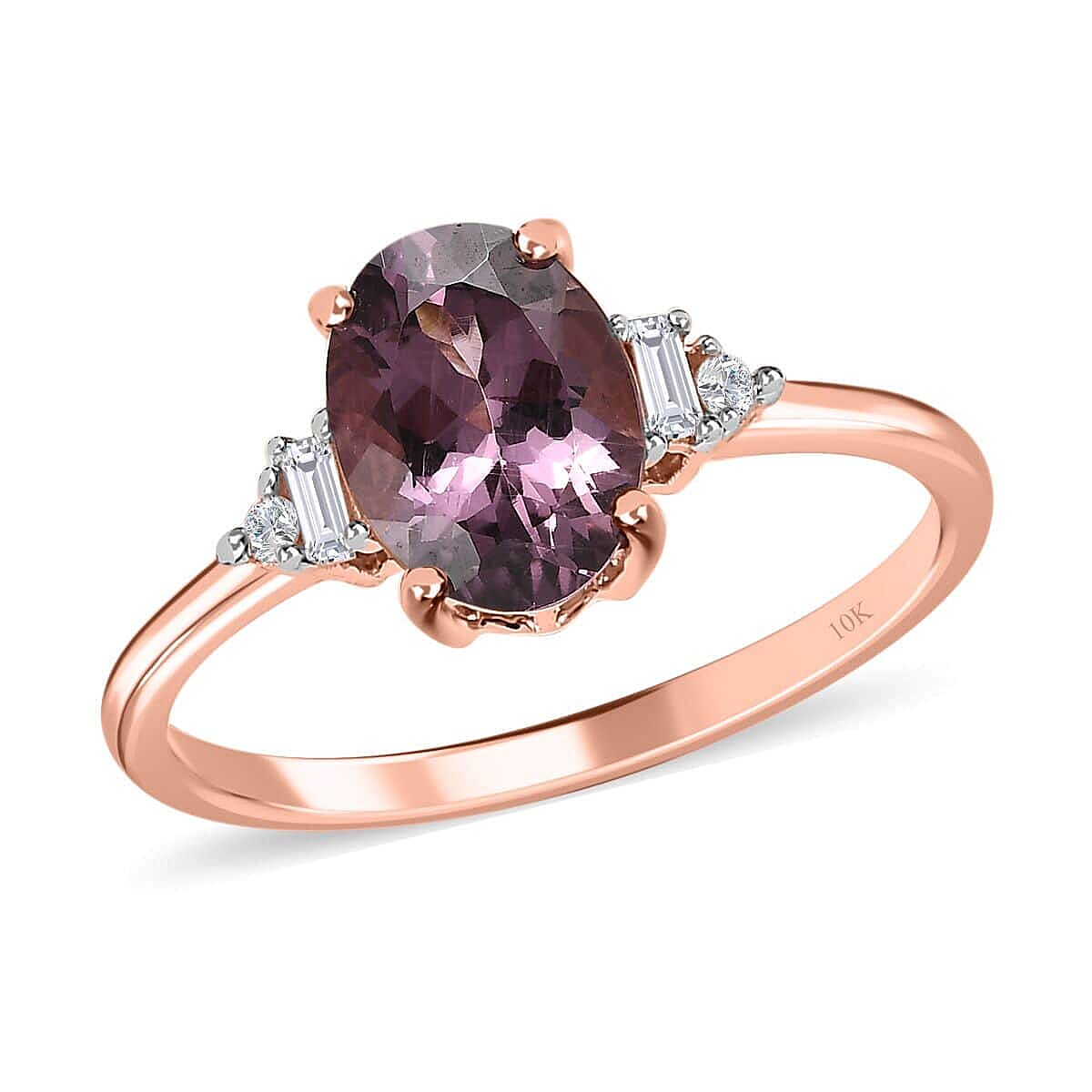 Luxoro 10K Rose Gold Premium Narsipatnam Purple Spinel and G-H I3 Diamond Ring 1.75 ctw
