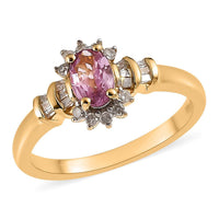 Narsipatnam Purple Spinel, Diamond (0.20 cts) Floral Ring in Vermeil YG Over Sterling Silver (Size 6.0) 0.65 ctw