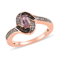 Narsipatnam Purple Spinel, Champagne and White Zircon Sea Waves Ring in Vermeil Rose Gold Over Sterling Silver 0.40 ctw