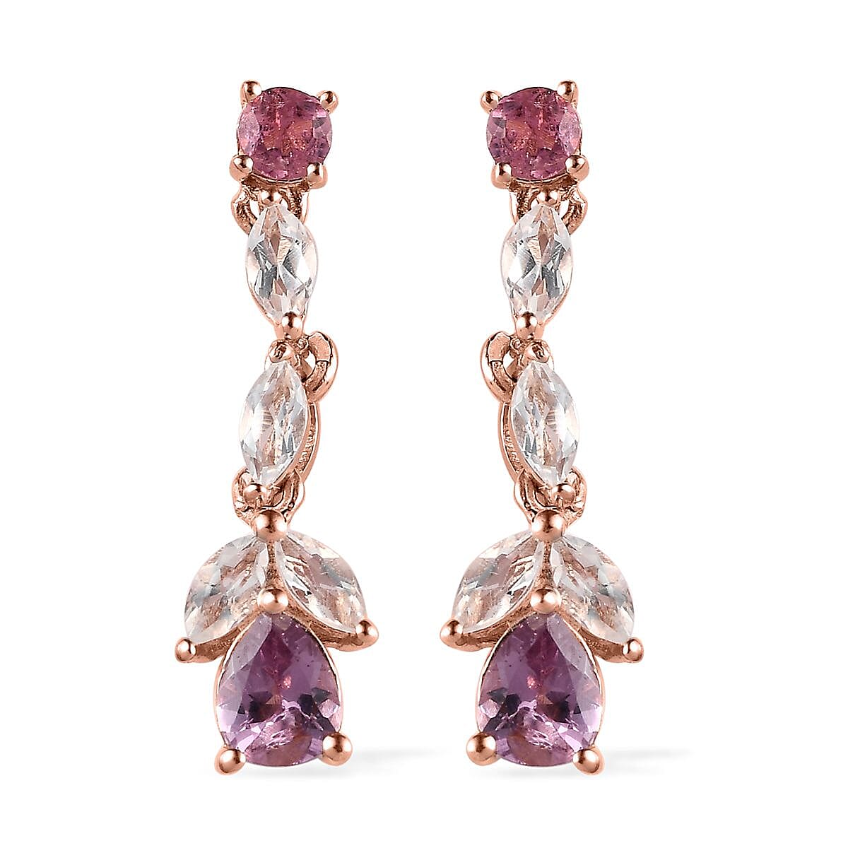 Narsipatnam Purple Spinel and Multi Gemstone Dangling Earrings in Vermeil Rose Gold Over Sterling Silver 1.65 ctw