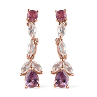 Narsipatnam Purple Spinel and Multi Gemstone Dangling Earrings in Vermeil Rose Gold Over Sterling Silver 1.65 ctw