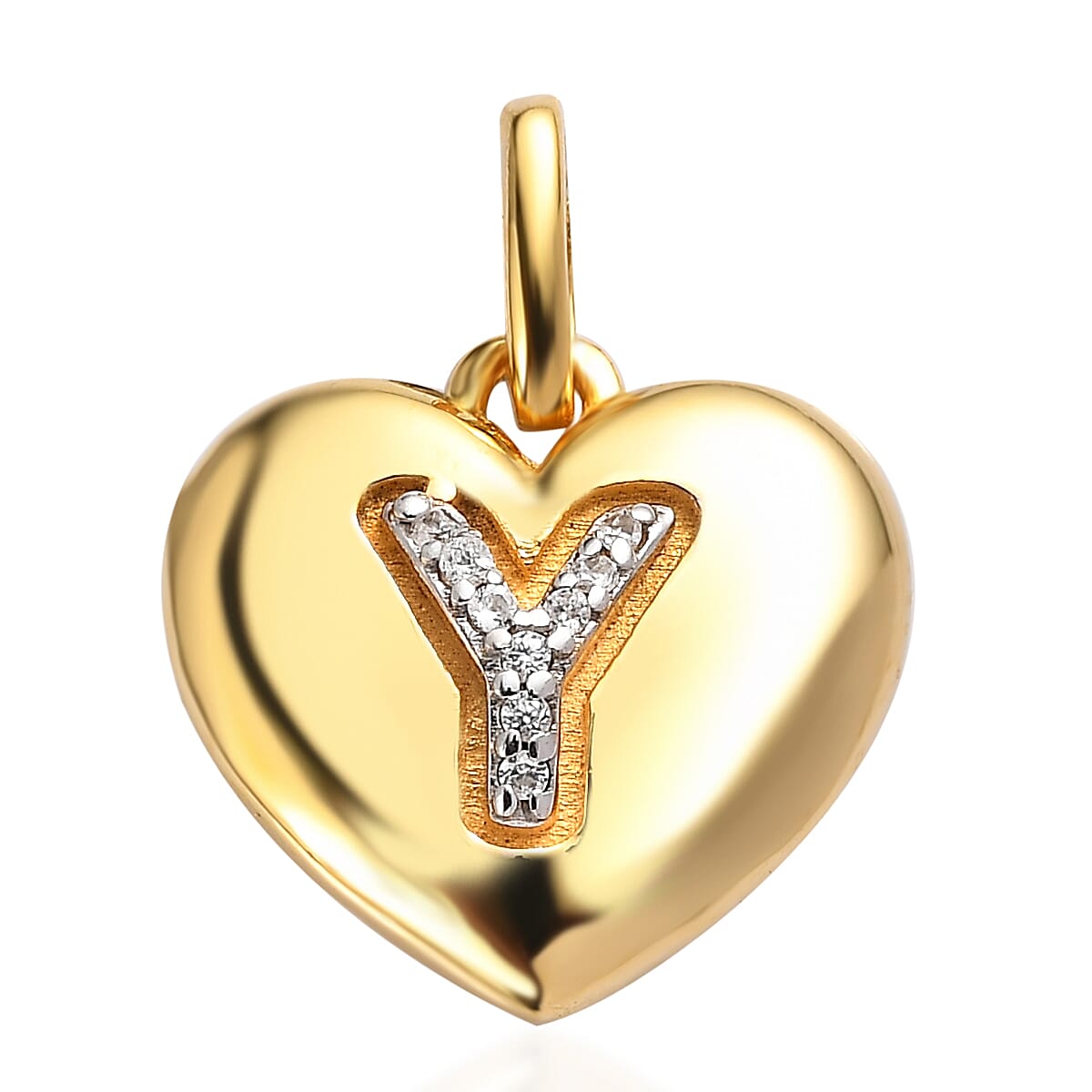 White Zircon Initial A Heart Pendant in Vermeil YG Over Sterling Silver 0.10 ctw