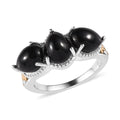 Karis Thai Black Spinel 3 Stone Ring in 18K YG Plated and Platinum Bond 5.25 ctw - Sticky add to cart bar