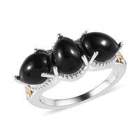 Karis Thai Black Spinel 3 Stone Ring in 18K YG Plated and Platinum Bond 5.25 ctw