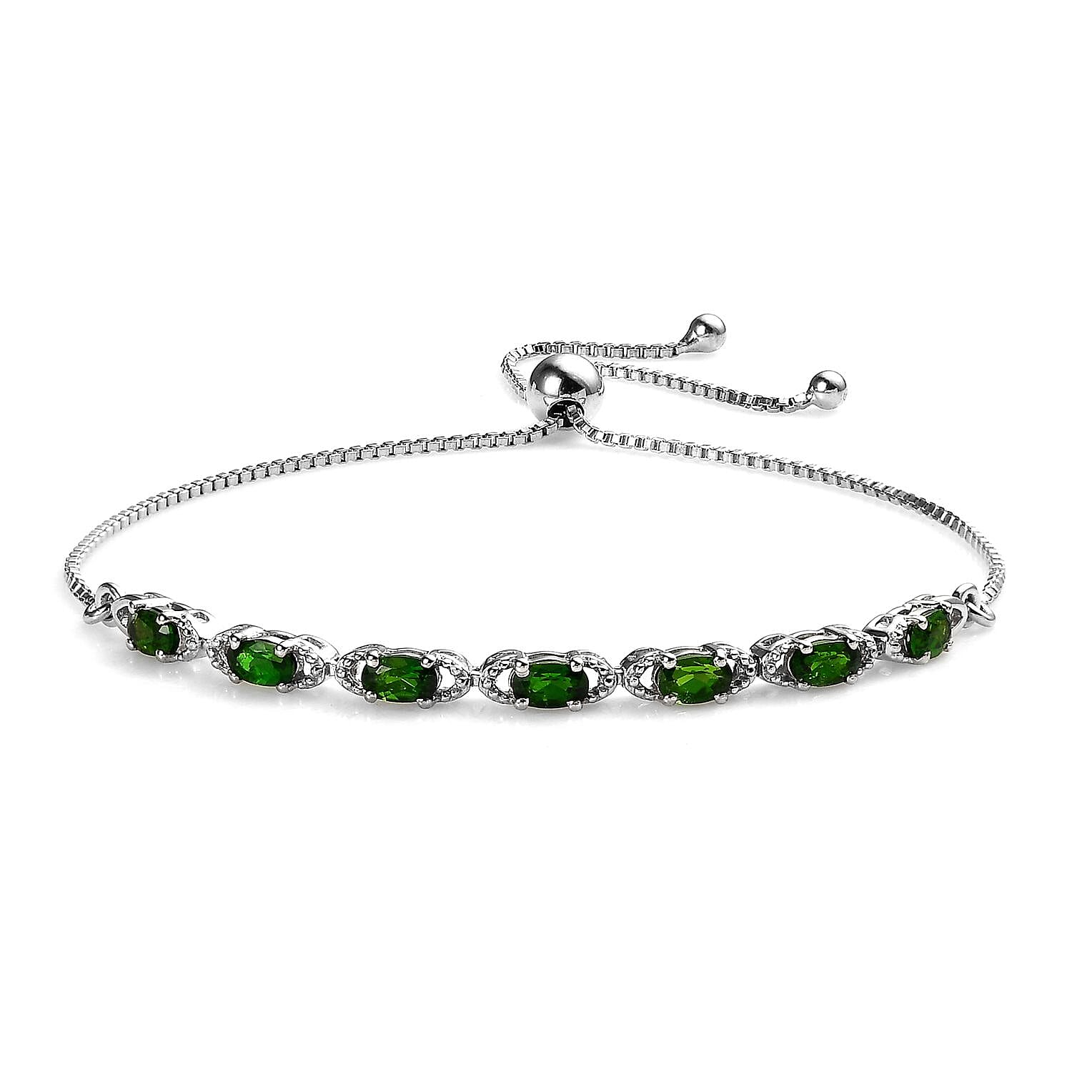 Chrome Diopside Bolo Bracelet in Platinum Over Sterling Silver (10.50 In) 1.75 ctw