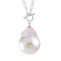 Organic Shape White Baroque Pearl Paper Clip Chain Necklace 20 Inches in Rhodium Over Sterling Silver - Sticky add to cart bar