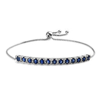 Kanchanaburi Blue Sapphire and White Zircon Bolo Bracelet in Platinum Over Sterling Silver (9.50 In) 2.75 ctw