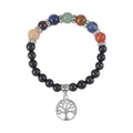 Shungite and Multi Gemstone Beaded Stretch Chakra  Bracelet with Tree of Life Charm in Silvertone (6.50-7.0In) 101.00 ctw - Sticky add to cart bar