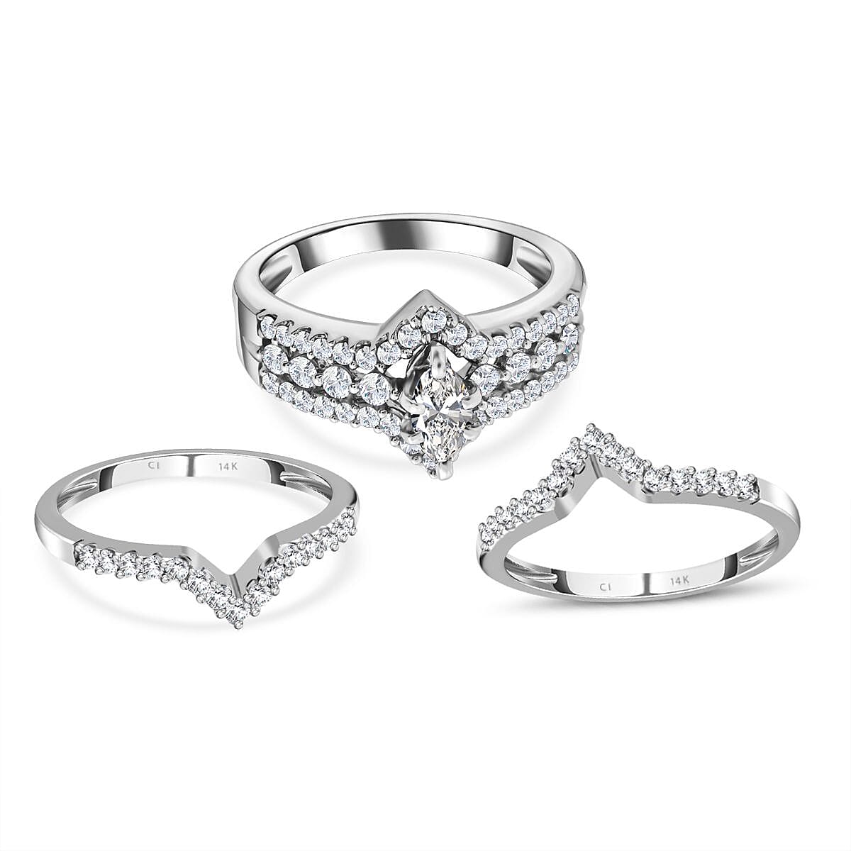 14K White Gold Diamond G-H I2 Stackable Ring 7 Grams 1.00 ctw