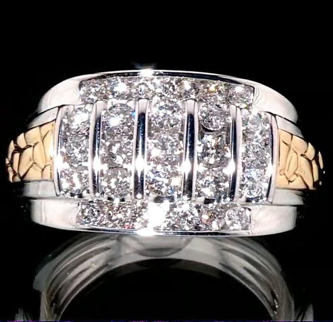 Fathers Day Deal 10K White Gold Diamond Men's Ring (Size 9.0) (10.90 g) (Del. in 7-10 Days) 1.50 ctw