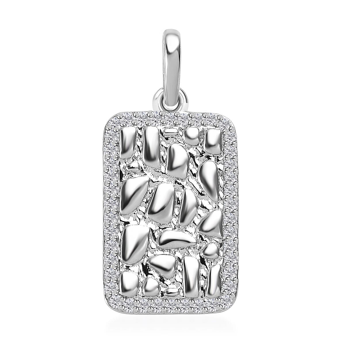 Luxoro 10K White Gold Moissanite Nugget Texture Pendant 0.20 ctw