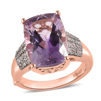 AAA Rose De France Amethyst and White Zircon Ring in Vermeil Rose Gold Over Sterling Silver 7.15 ctw