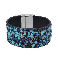 Blue Howlite and Austrian Blue Crystal Bracelet in Silvertone (7.50 In)