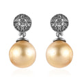 South Sea Golden Pearl and Brown Zircon Drop Earrings in Platinum Over Sterling Silver 0.50 ctw - Sticky add to cart bar