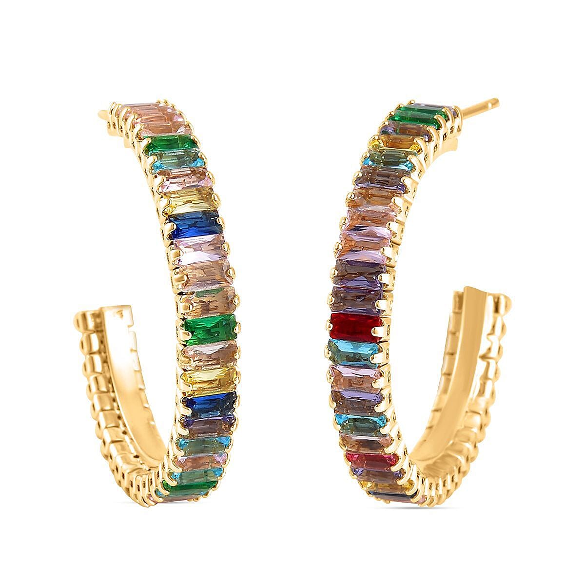 Simulated Champagne Diamond Hoop Earrings in Goldtone