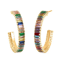 Simulated Champagne Diamond Hoop Earrings in Goldtone