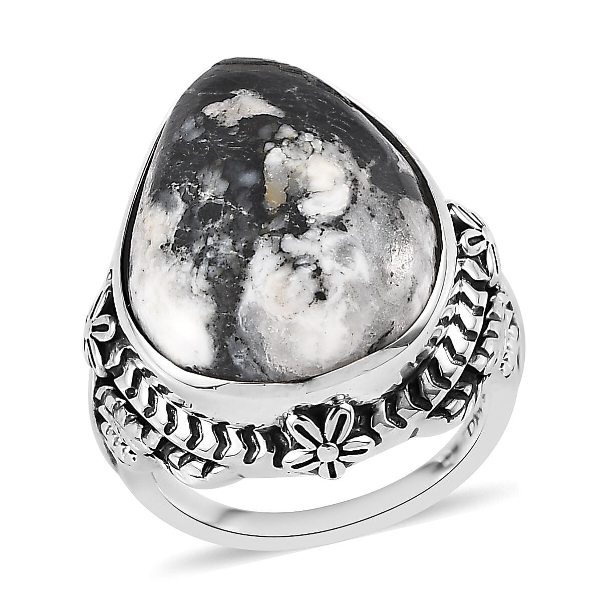 Artisan Crafted White Buffalo Solitaire Ring in Sterling Silver 15.25 ctw