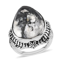 Artisan Crafted White Buffalo Solitaire Ring in Sterling Silver 15.25 ctw