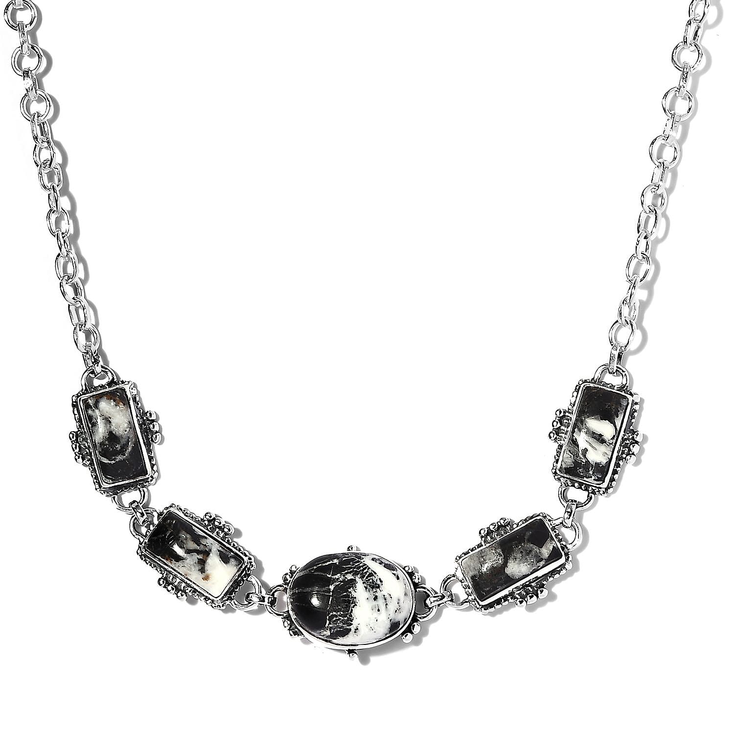 Artisan Crafted White Buffalo Necklace 18 Inches in Sterling Silver 20.50 ctw