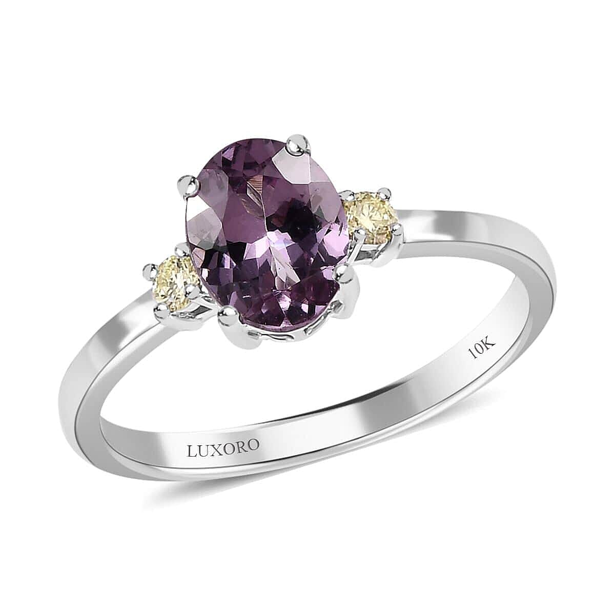 Luxoro 10K White Gold AAA Narsipatnam Purple Spinel, Natural Yellow Diamond (I3) Ring 1.20 ctw