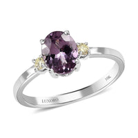 Luxoro 10K White Gold AAA Narsipatnam Purple Spinel, Natural Yellow Diamond (I3) Ring 1.20 ctw