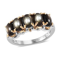 Bankacha Natural Black Star Sapphire 5 Stone Ring in Vermeil YG and Platinum Over Sterling Silver 3.15 ctw