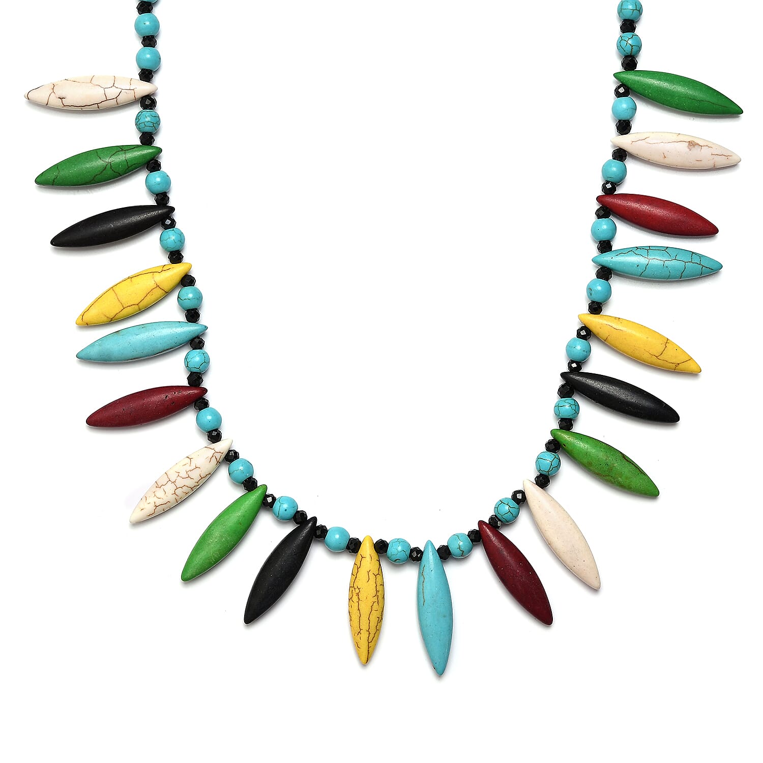 Constituted Multi Howlite and Thai Black Spinel Necklace 20 Inches in Sterling Silver 242.00 ctw