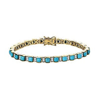 Sleeping Beauty Turquoise and White Zircon 9.00 ctw Cluster Bracelet in 14K Yellow Gold Over Sterling Silver (7.5 In) (16.38 g)