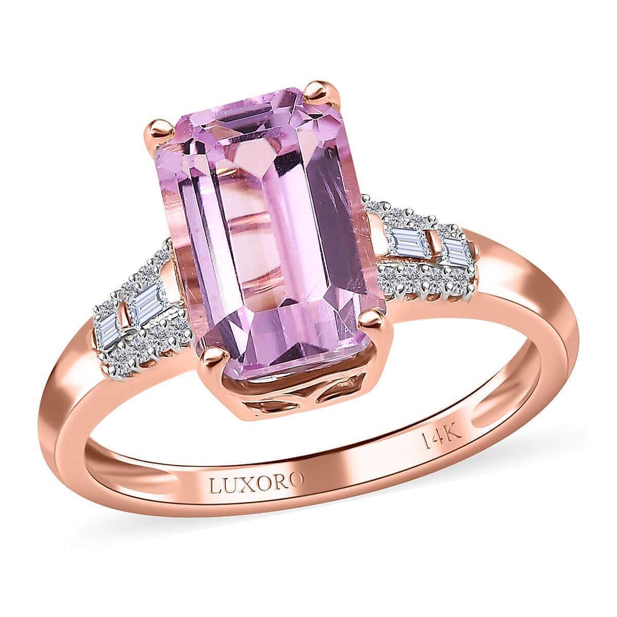Luxoro 14K Rose Gold AAA Patroke Kunzite, Diamond Ring (Size 7.0) 4.50 ctw