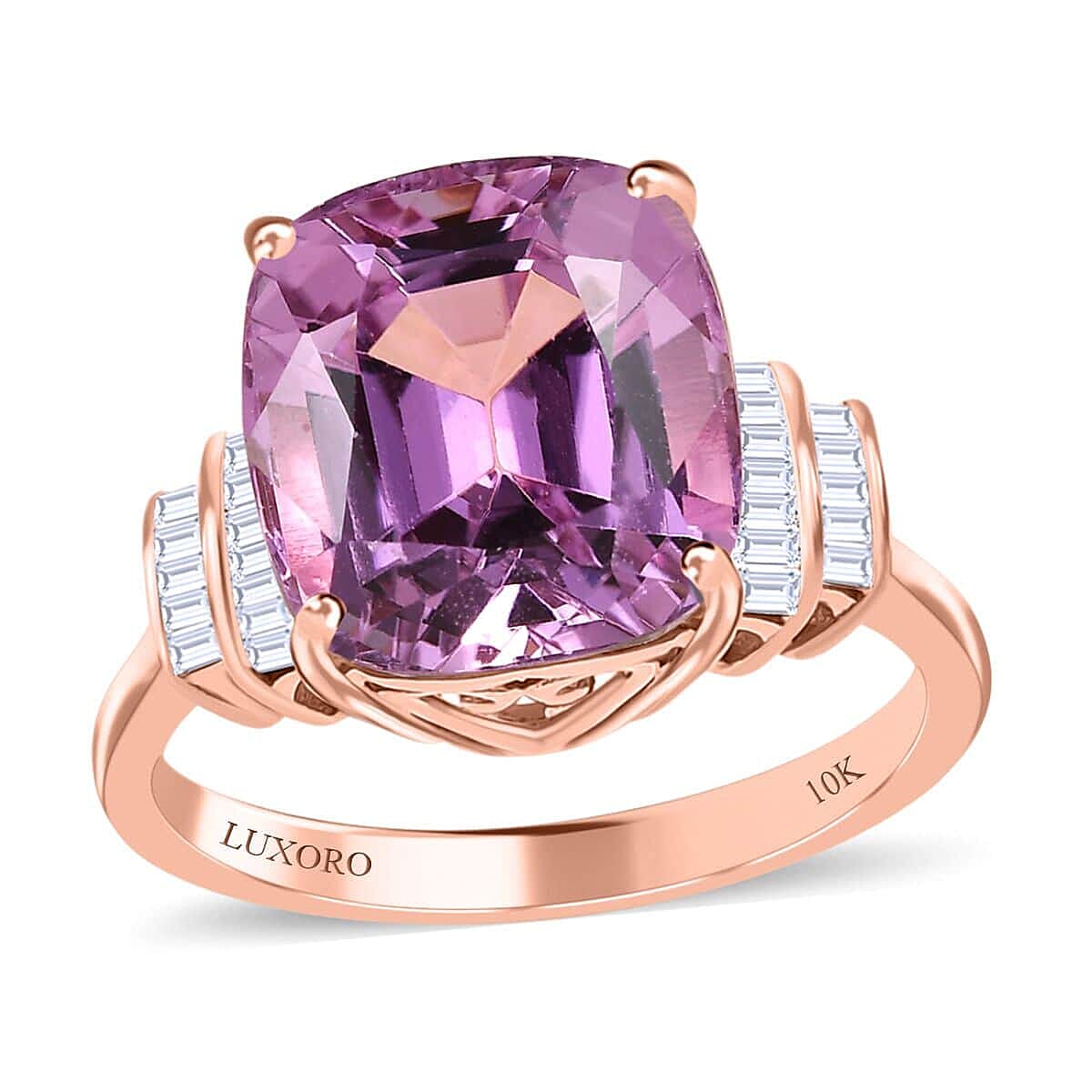 Luxoro 10K Rose Gold AAA Patroke Kunzite, Diamond (0.20 cts) Ring (Size 7.0) 6.75 ctw