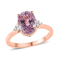 AAA Patroke Kunzite and Diamond Ring in Vermeil Rose Gold Over Sterling Silver 2.75 ctw
