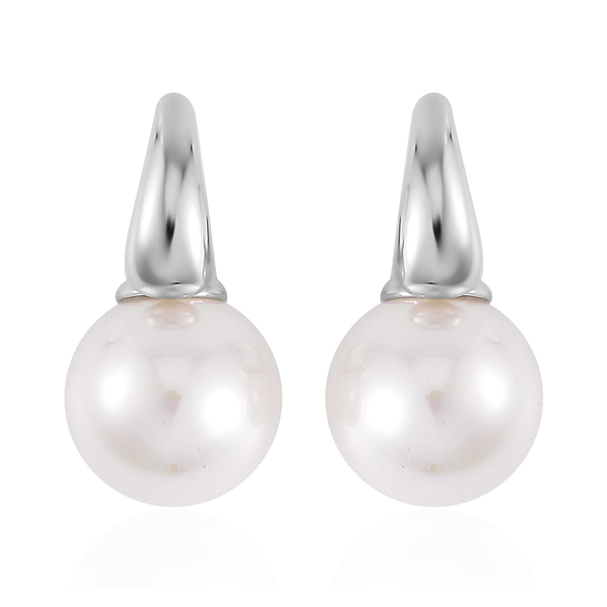 White Shell Pearl Earrings in Silvertone