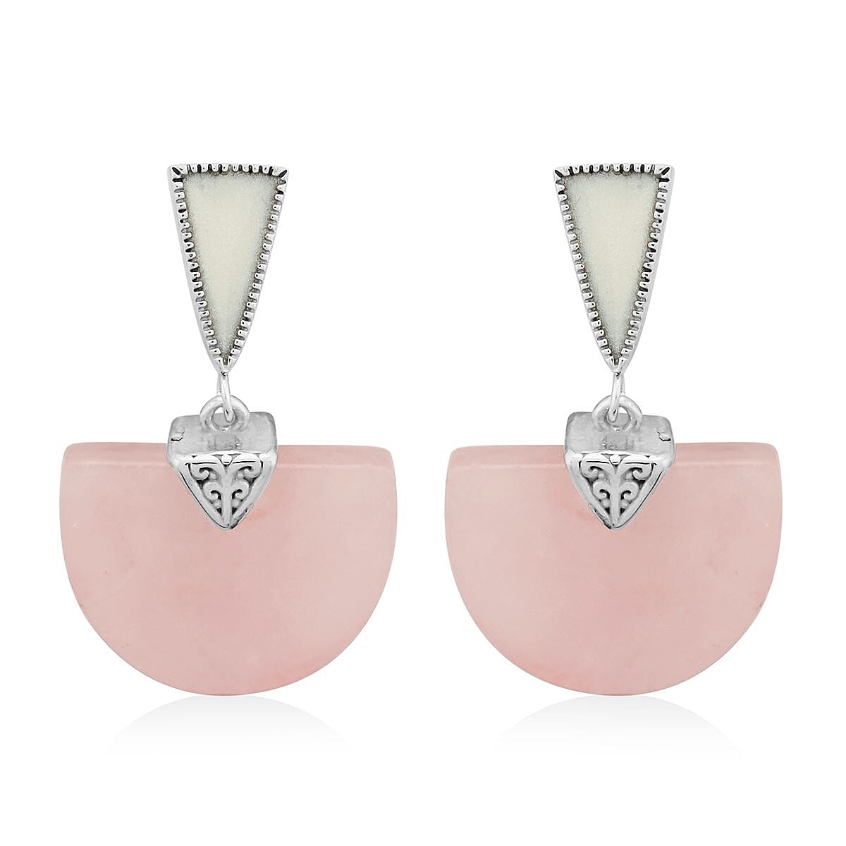 Galilea Rose Quartz and Enameled Earrings in Stainless Steel 17.50 ctw