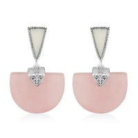 Galilea Rose Quartz and Enameled Earrings in Stainless Steel 17.50 ctw