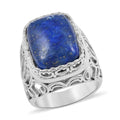 Lapis Lazuli Solitaire Ring in Rhodium Over Sterling Silver (Size 10) 21.50 ctw - Sticky add to cart bar