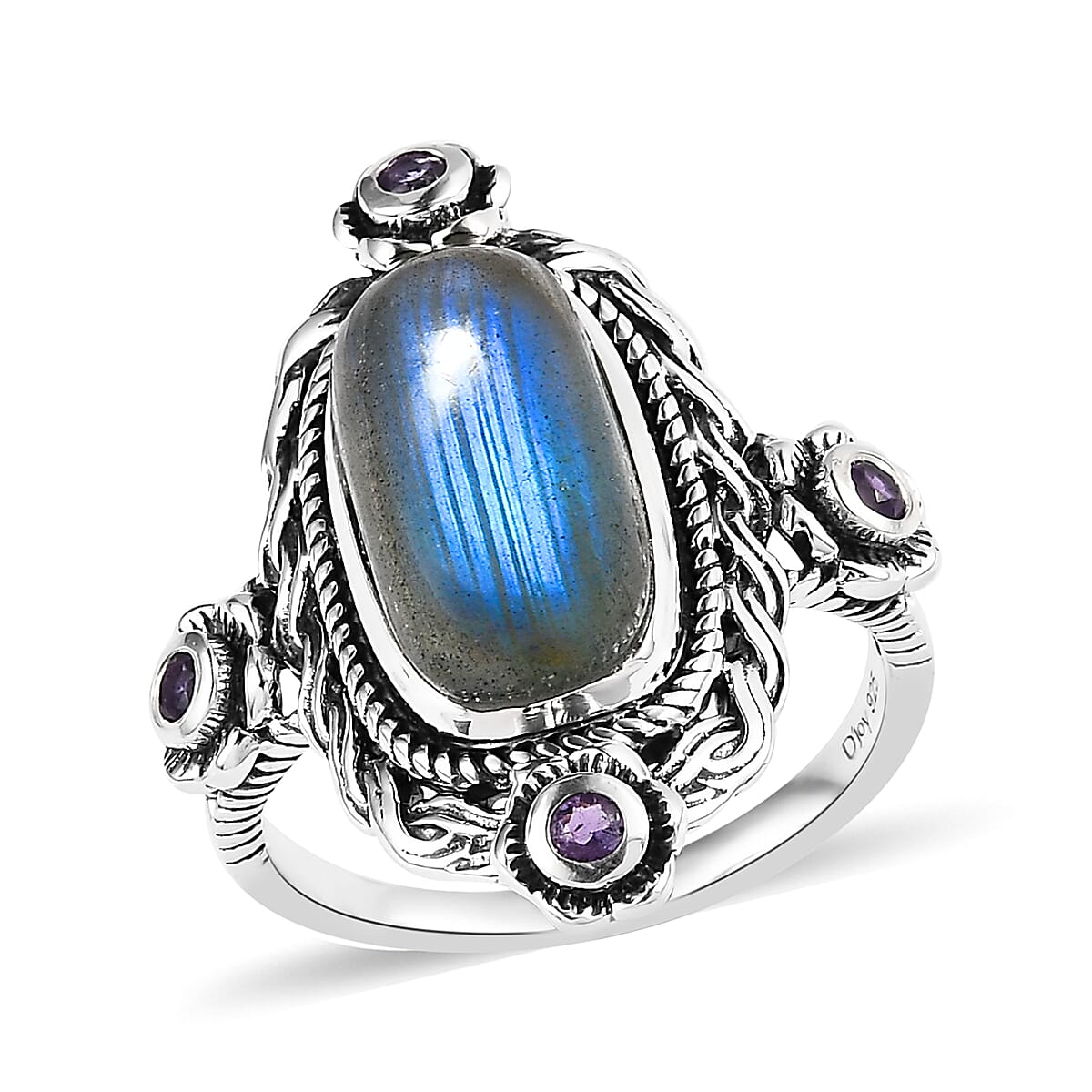 Larimar and Orissa Rhodolite Garnet Ring in Sterling Silver 4.85 ctw